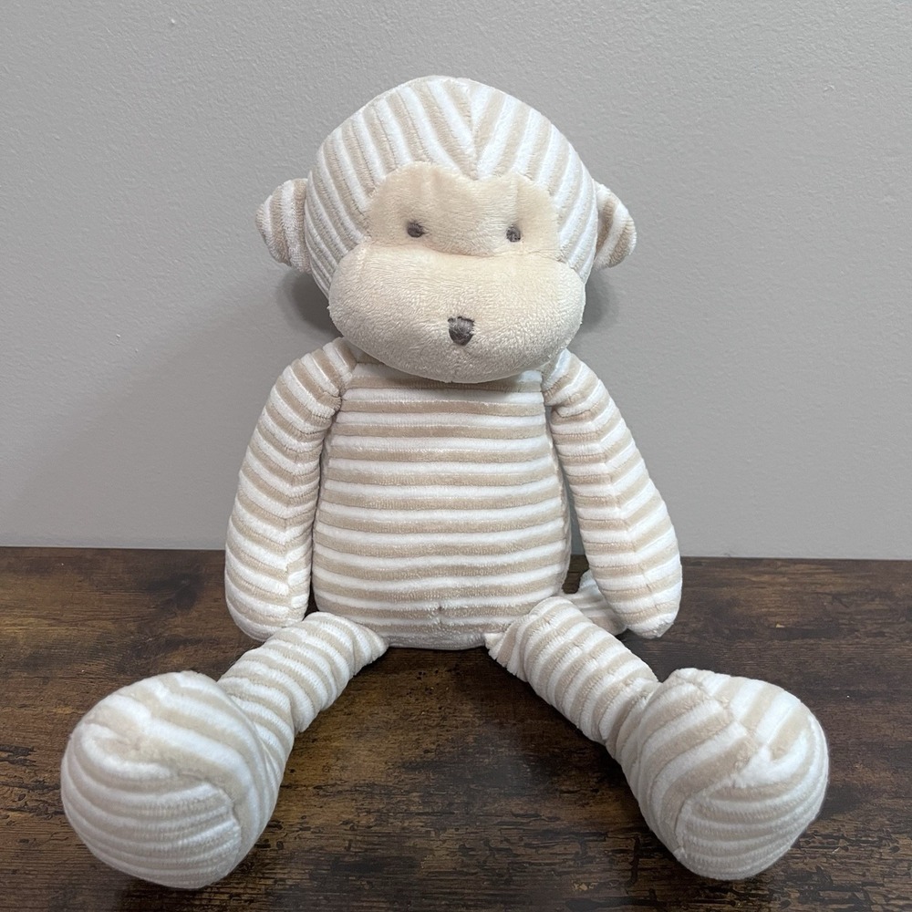 Izzy Monkey Ribbed 13" Plush Stripe Beige Tan White
